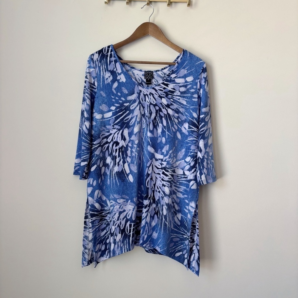 Clara Sunwoo Abstract Floral Print Asymmetrical Hem Tunic Medium Blue